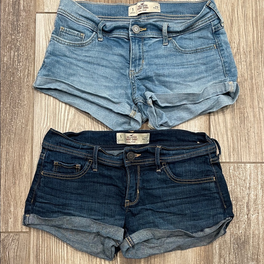Hollister Bundle of 2 ~ Dark & Light Blue Short-Short Low Rise Shorts Size 5/27